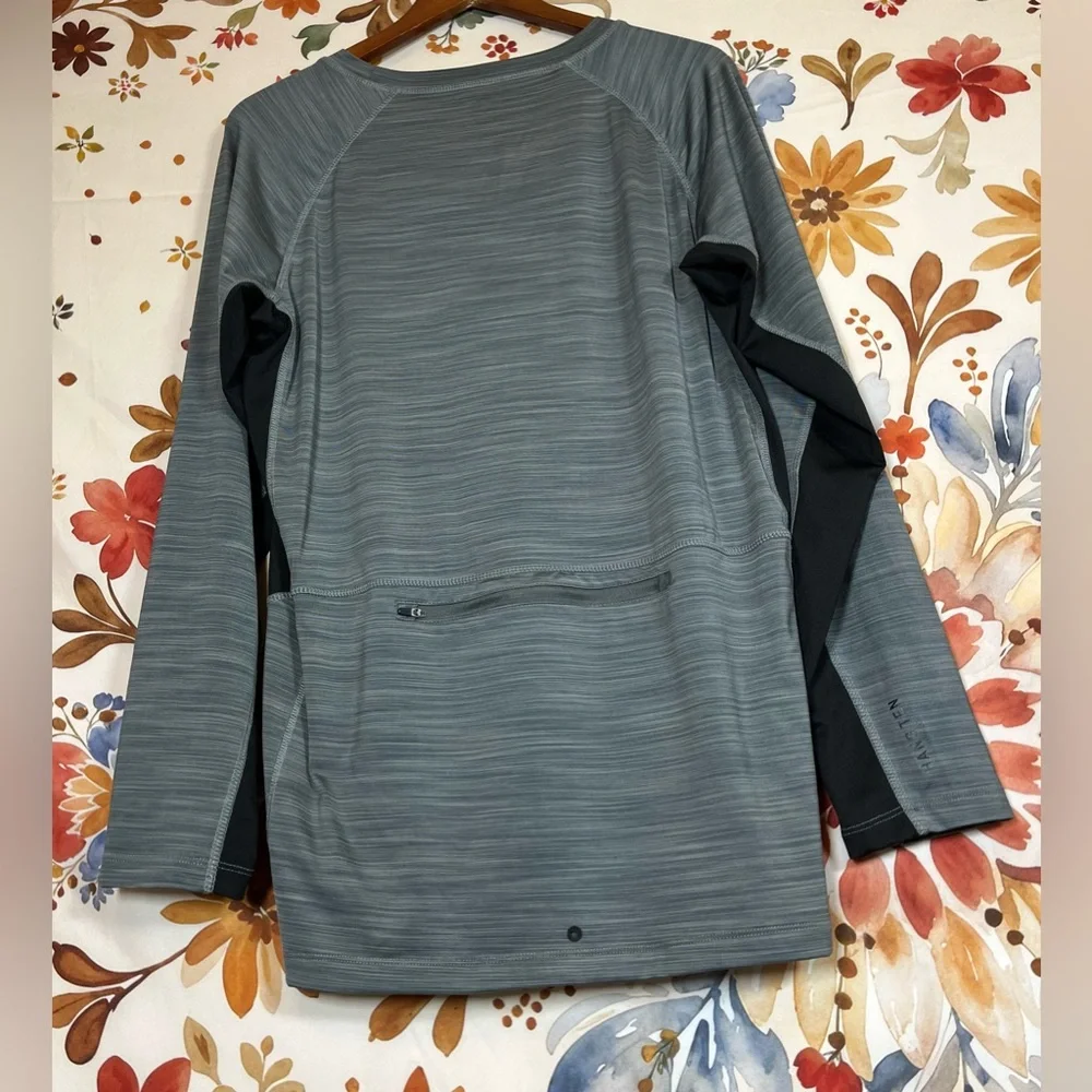 Hang Ten Mens Womens L Unisex Long Sleeve Rash Guard Grey Black Zip Pocket Beach